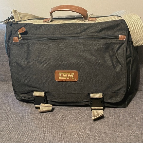 Vintage IBM Black Canvas Shoulder Messenger Laptop Computer Bag EUC - Picture 2 of 9